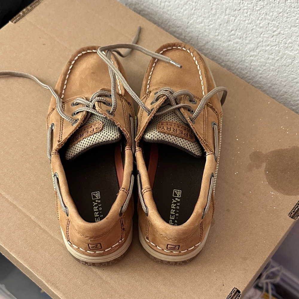 Sperry Boys Size 3.5 Tan Leather Boat Shoes | Classic Lace-Up Casual Shoes